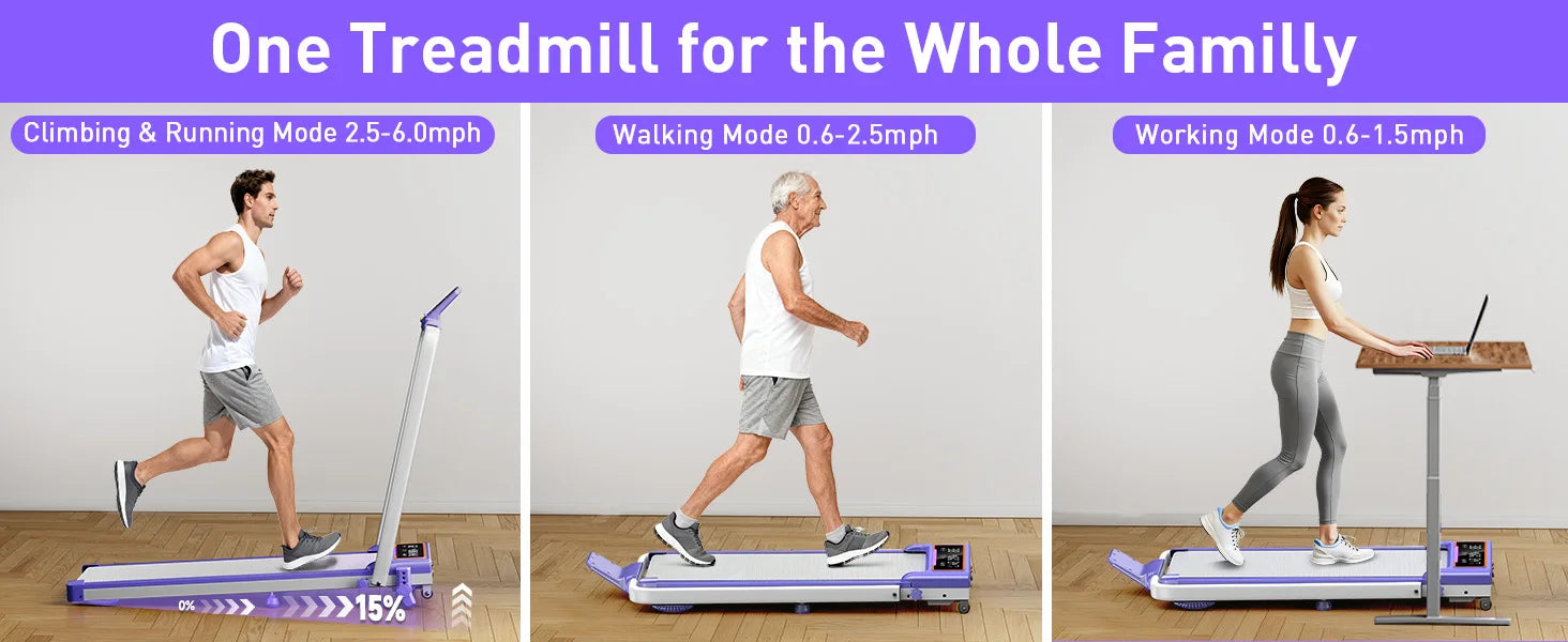 Folding Walking Pad with 15 Percent Incline, RGB Lighting, Dual‑Screen Display, 3.5HP Home Treadmill with 350 lb Capacity and Smart App Integration