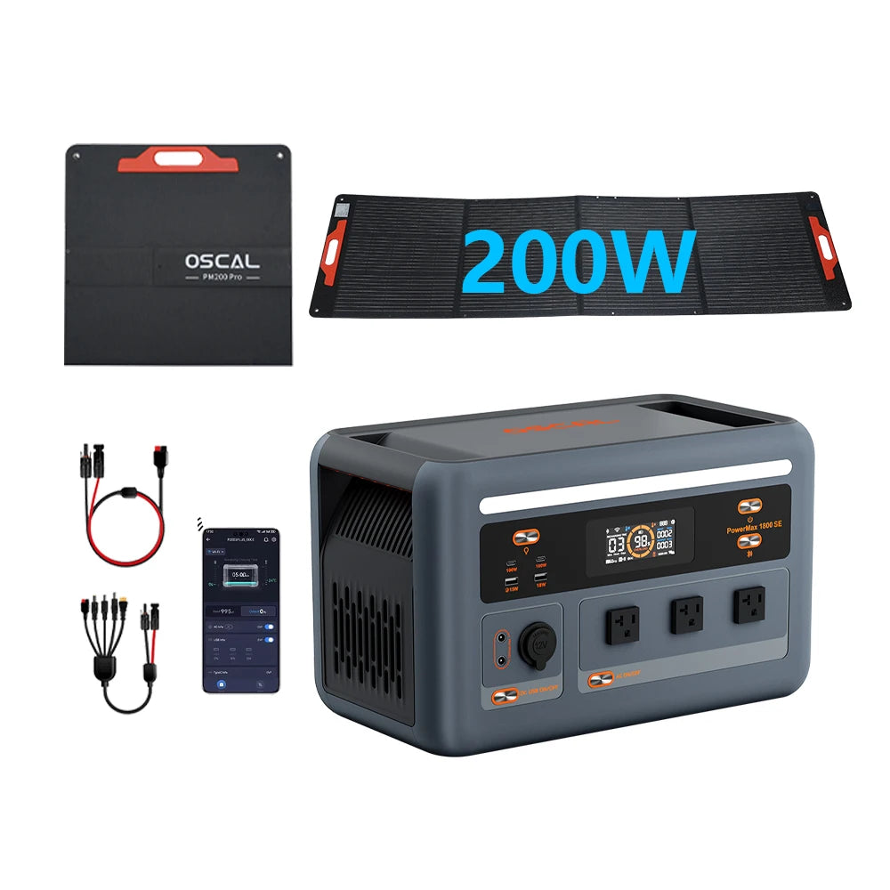 OSCAL PowerMax 1800SE Portable Power Station 1800W 120V 1024Wh LiFePO4 with 3600W Surge 1 Hour Fast Charge UPS Solar Generator and APP Control for Home Camping RV