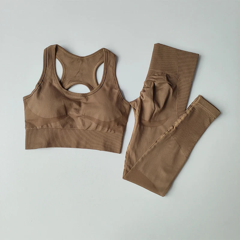 2PCS Sports Bra Women Set Professional Fitness Tank Top Bra Shockproof Running Leggings Yoga Suit Beautiful Back Bra Clothing