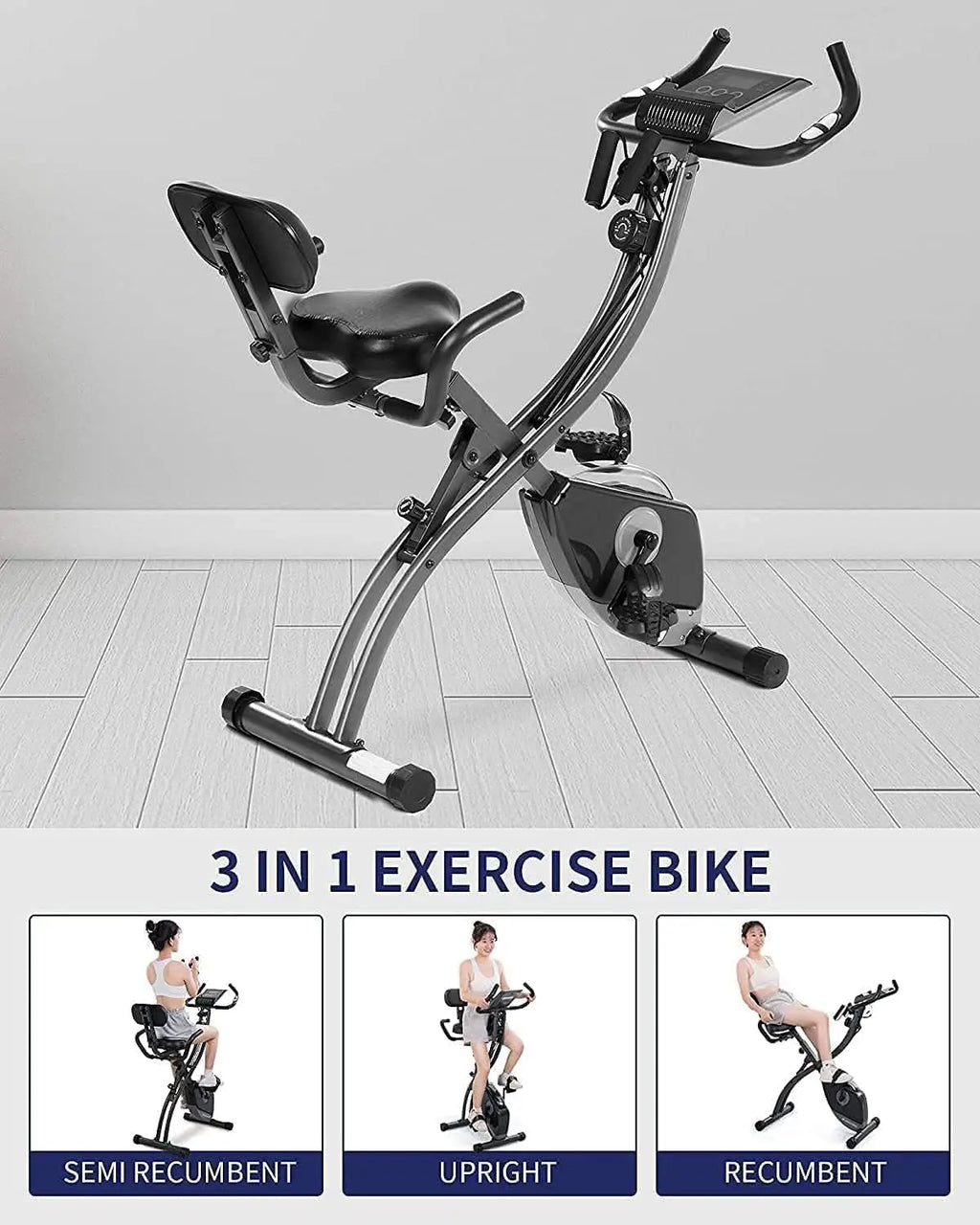 Folding Magnetic Upright Exercise Bike — Quiet Stationary Indoor Cycling Bike with Pulse Sensors & LCD Display