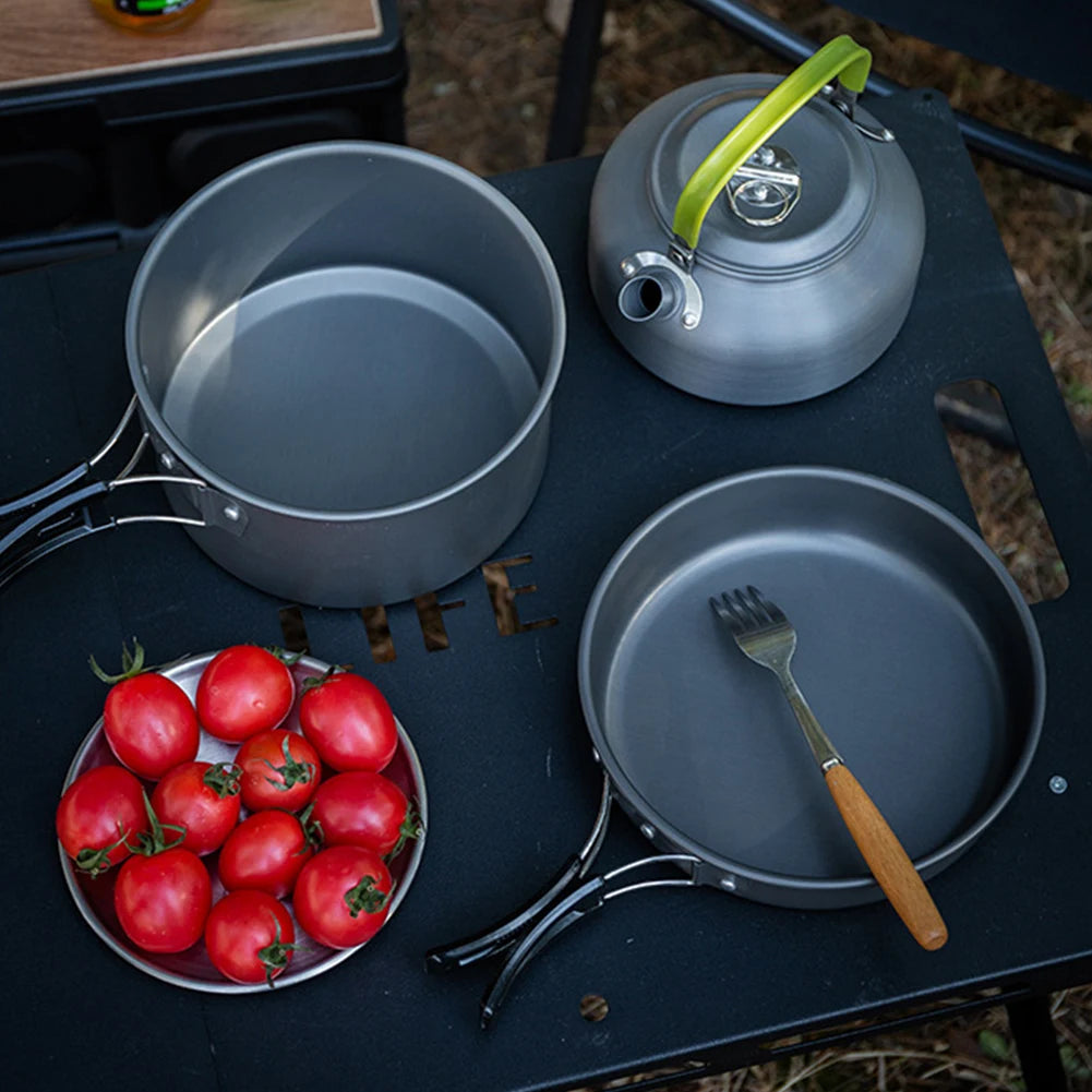 3PCS Camping Cookware Set Pot Pan Kettle Set Portable Cooker for 2 to 3 People with Mesh Bag for Camping Backpacking Outdoor Picnic