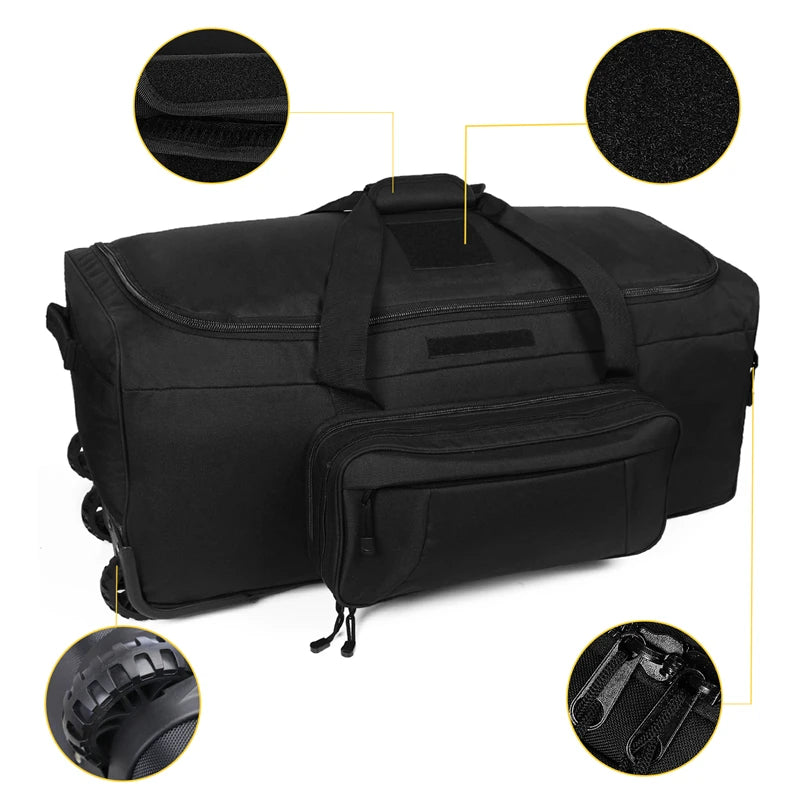 124L Large Capacity Tactical Duffel Bag, Rolling Heavy‑Duty Camping and Travel Luggage