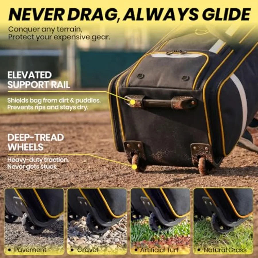 100L Rolling Baseball Catchers Gear Bag Large Softball Equipment Duffle with Wheels Locker Style Organizer with 5 Fence Hooks