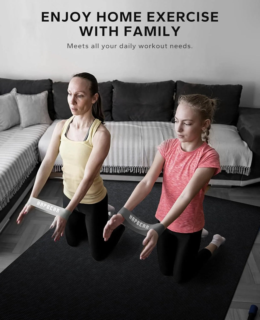 Large Home Gym Mat, 8mm Thick High Density PVC Non Slip, Shock Absorbing Fitness Flooring with Bands and Bag