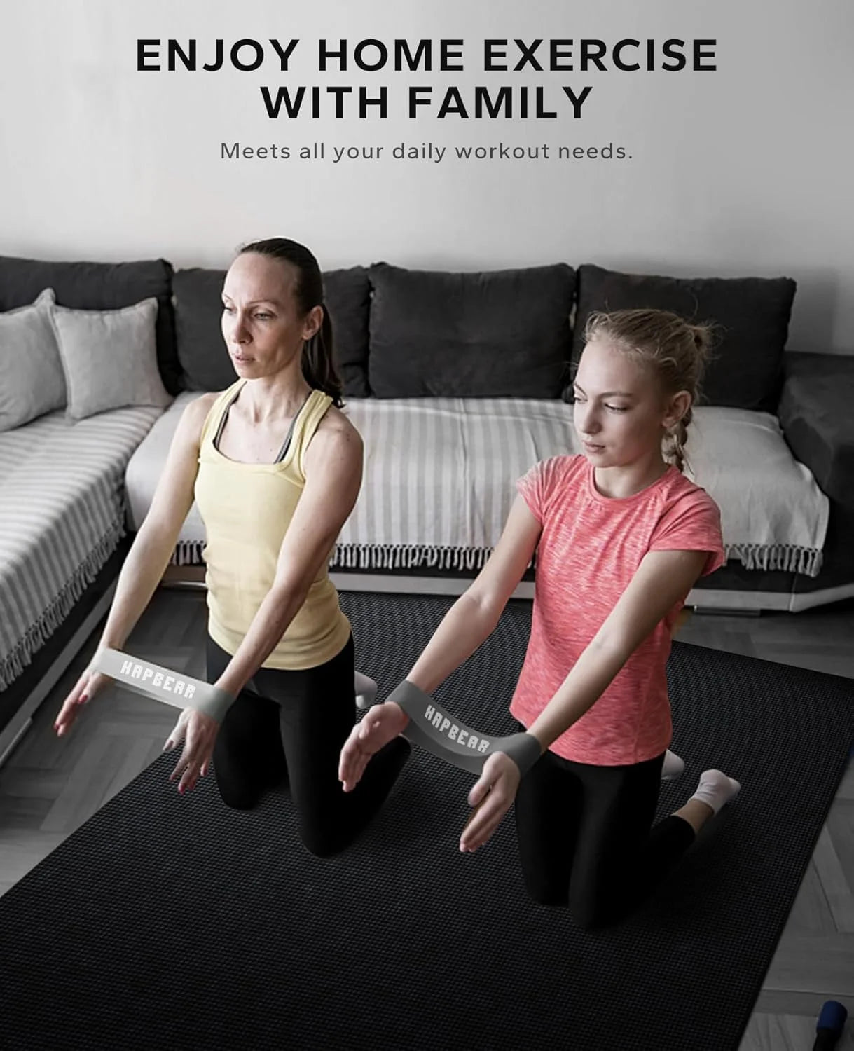 Large Home Gym Mat, 8mm Thick High Density PVC Non Slip, Shock Absorbing Fitness Flooring with Bands and Bag