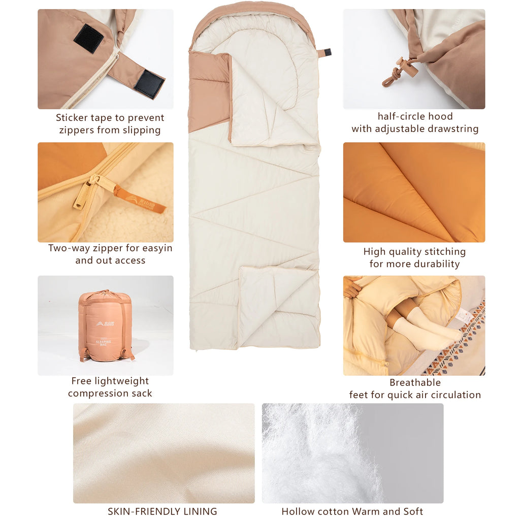 Camping Sleeping Bag Ultralight 4 Season Warm Envelope Backpacking Cotton Sleeping Bag for Outdoor Traveling Hiking