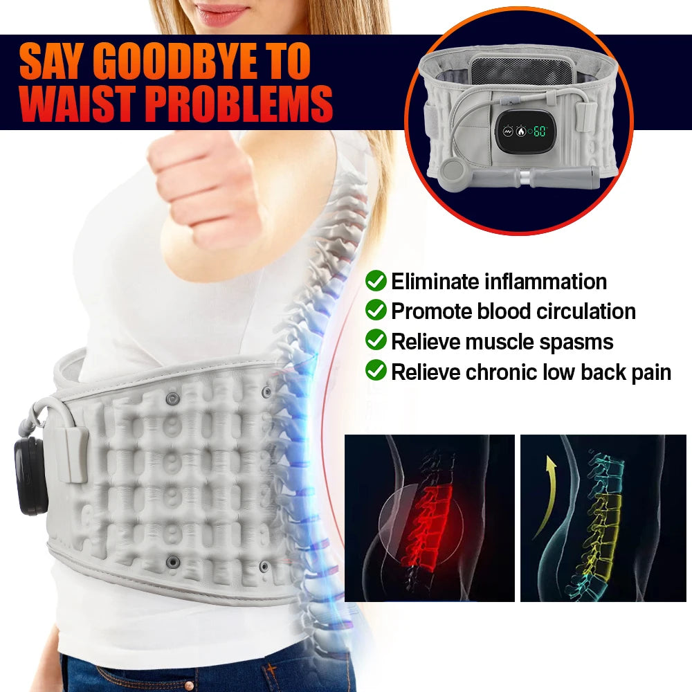 Inflatable Heating Massage Waist Belt Red Light Therapy Lumbar Support with Air Traction 5000mAh Rechargeable Design