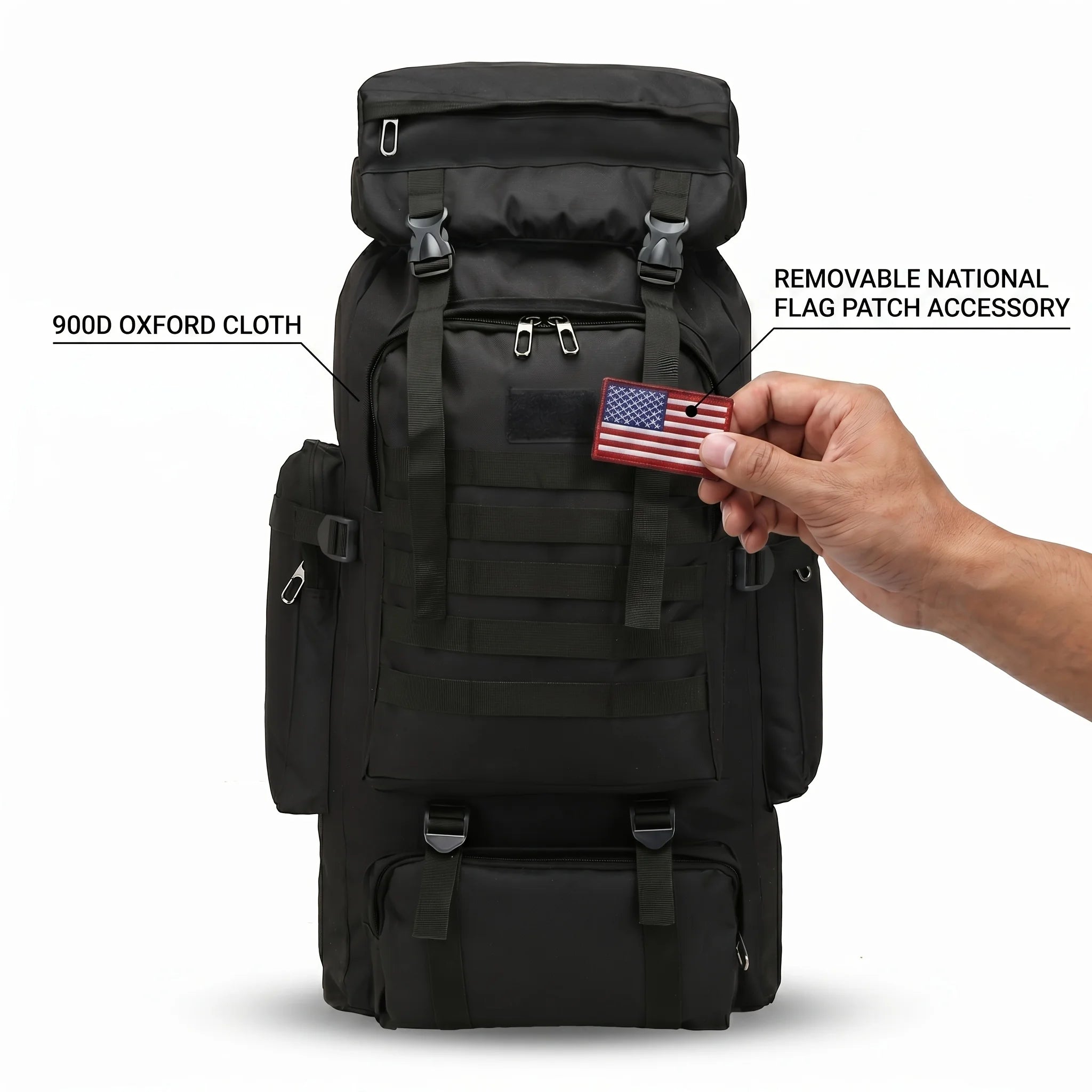 Men’s Backpack for Mountain Climbing Heavy Duty Double‑Shoulder Travel Bag with Removable National Flag Patch Accessory