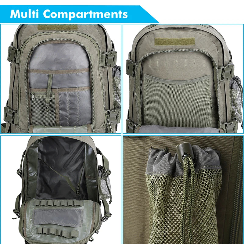60L Men’s Tactical Travel Backpack, Expandable Hiking and Camping Pack, Army‑Style MOLLE 3‑Day Assault Rucksack