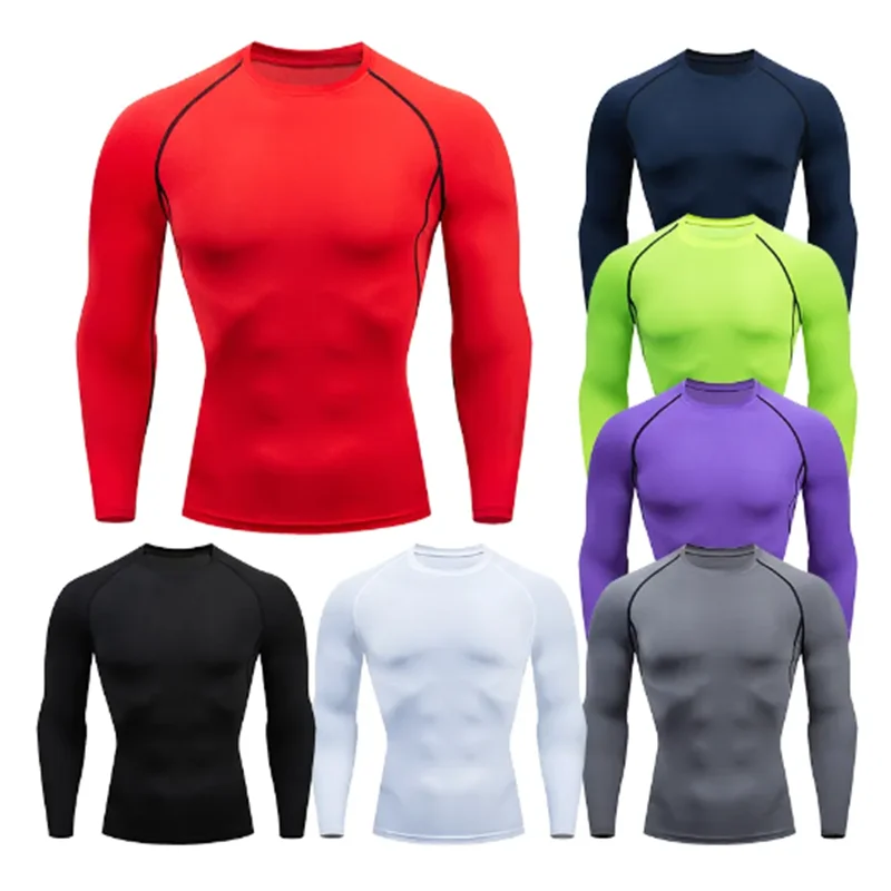 Mens Bodybuilding Sports T Shirt Quick Dry Long Sleeve Compression Top