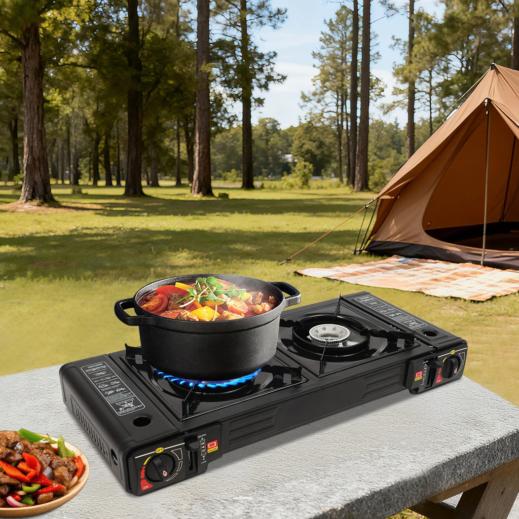 2‑Burner Portable Camping Stove 2500W Each Gas Grill Stove with Carry Case Butane/LPG Compatible