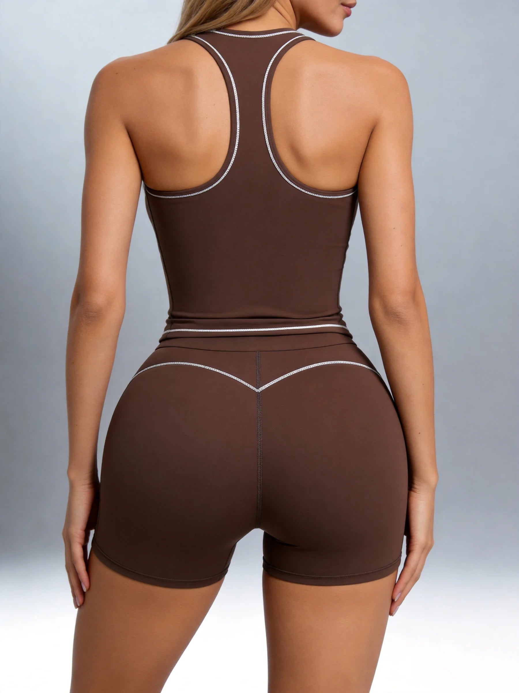 2‑Piece Yoga Set Racing Vest and Shorts with Removable Pads and 4‑Way Stretch Fitness Fabric