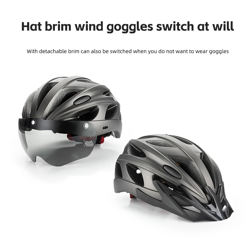 Cycling Helmet Lightweight Integrated Head Protection Safety Helmet with Goggles for Men and Women MTB and Road Bike Riding
