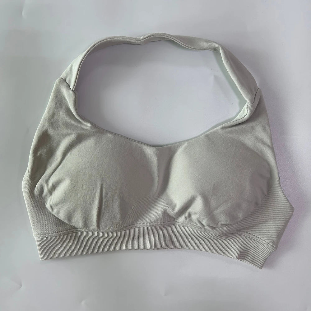Women’s Yoga Bra Halter Neck Strap Open Back Medium Support Fitness Crop Top for Gym and Yoga