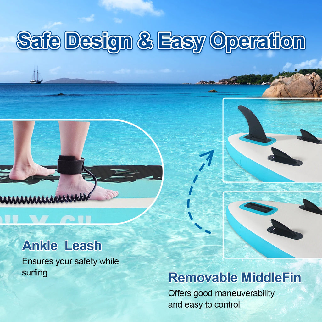 Portable Inflatable Stand Up Paddle Board, 10'6" × 32" × 6", Premium PVC, Full Kit for Adults and Youth