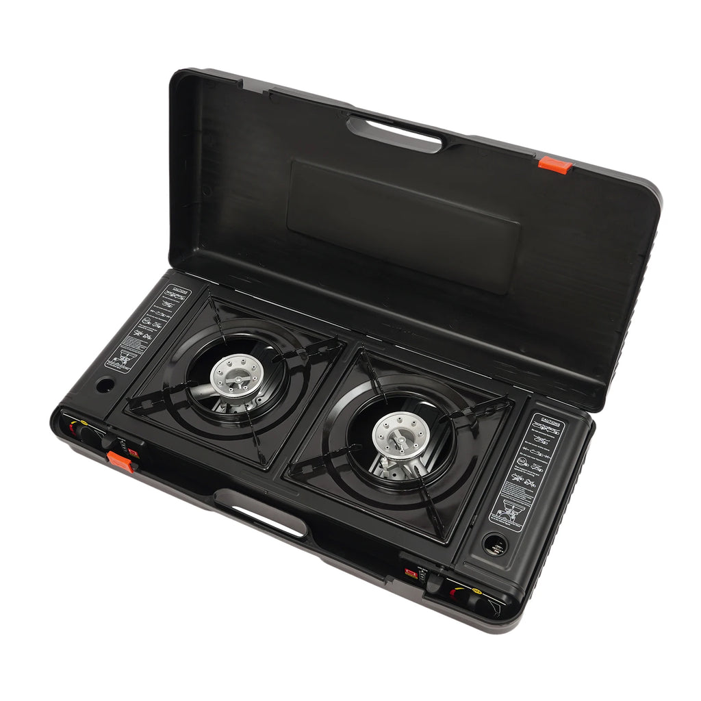 2‑Burner Portable Camping Stove 2500W Each Gas Grill Stove with Carry Case Butane/LPG Compatible