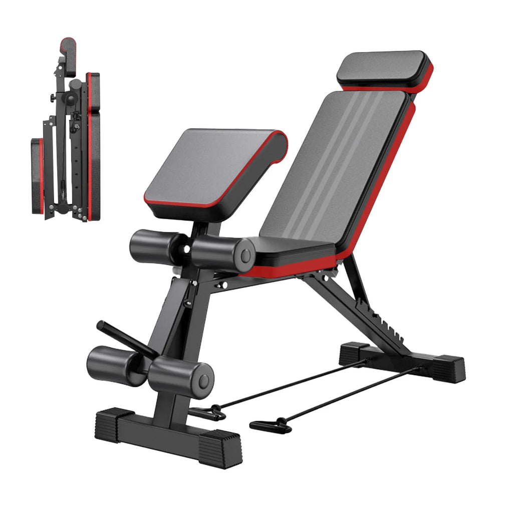 7 Level Foldable Weight Bench with Adjustable Leg Extension and Extended Headrest designed for Dumbbell Training and Full Body Strength Work