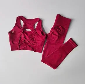 2PCS Sports Bra Women Set Professional Fitness Tank Top Bra Shockproof Running Leggings Yoga Suit Beautiful Back Bra Clothing