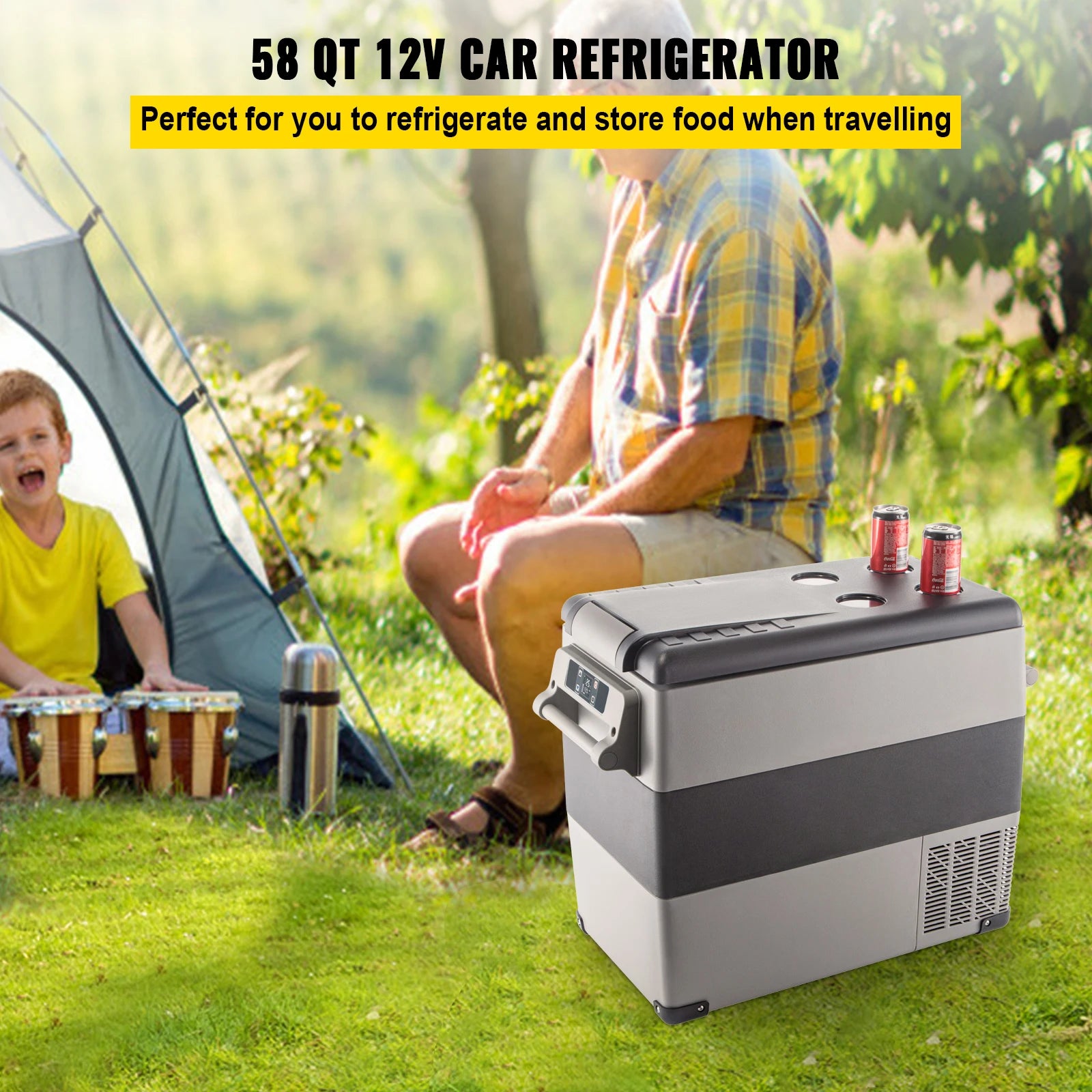 55L Car Refrigerator Mini Fridge Freezer Portable Compressor Cooler DC 110 to 240V Ice Box for Camping and Picnic