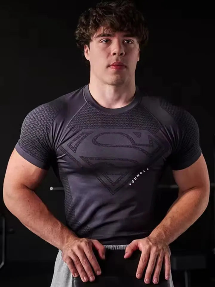 Mens High Elastic Quick Dry Sports T Shirt Tight Breathable Summer Gym Short Sleeve Top