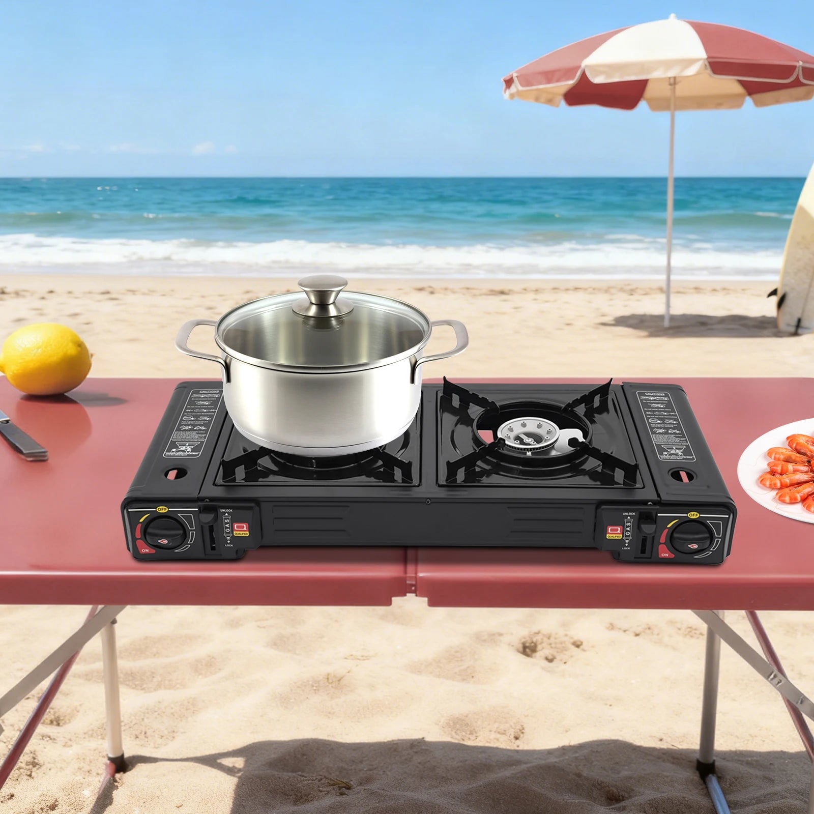 2‑Burner Portable Camping Stove 2500W Each Gas Grill Stove with Carry Case Butane/LPG Compatible