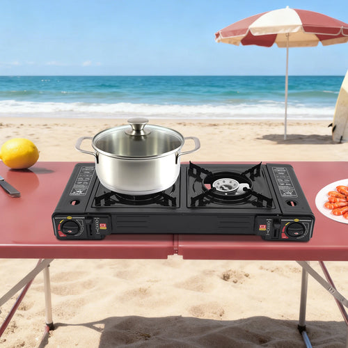 2‑Burner Portable Camping Stove 2500W Each Gas Grill Stove with Carry Case Butane/LPG Compatible