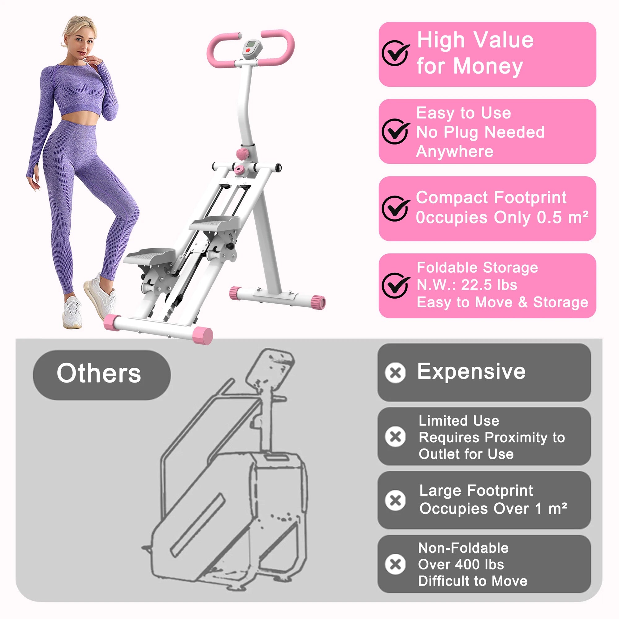 Stair Stepper with Resistance Full Body Vertical Climber for Home Workouts with Adjustable Handlebar and Compact Stable Frame