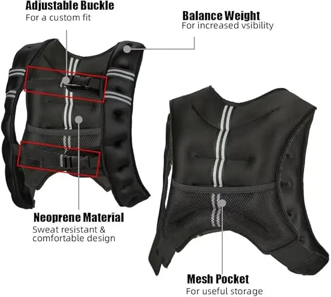 Weighted Training Vest, 12 -30 Lbs Weights Included