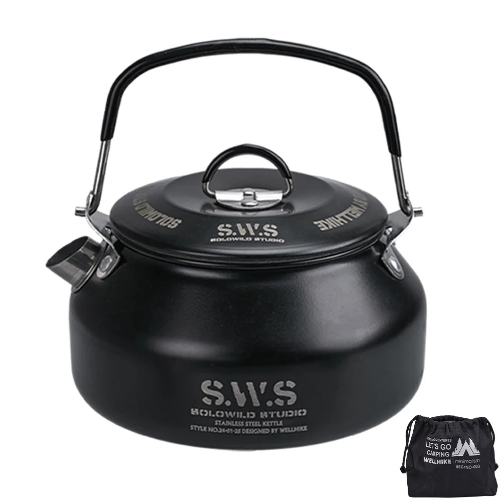 0.8L Portable Hiking Kettle 304 Stainless Steel Ultralight Coffee Kettle for Outdoor Camping and Travel