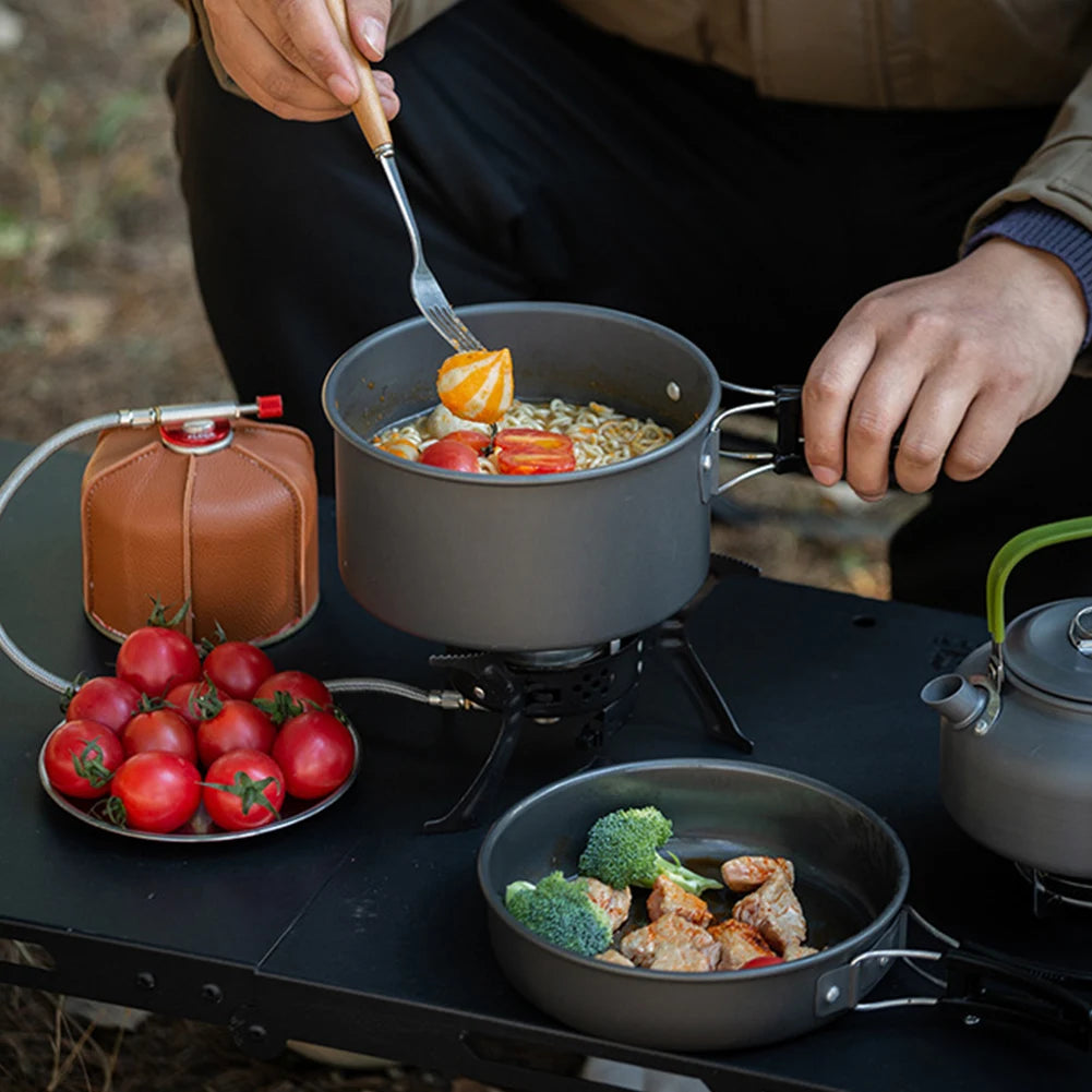 3PCS Camping Cookware Set Pot Pan Kettle Set Portable Cooker for 2 to 3 People with Mesh Bag for Camping Backpacking Outdoor Picnic