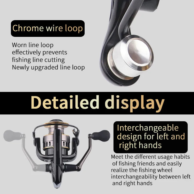 Two‑Hand Rotating Fishing Reel HE1000–7000 Series, 5.2:1 Gear Ratio, 22.05 lb Drag, Smooth Aluminum Alloy Body, Left/Right Hand Convertible, Suitable for Freshwater and Saltwater