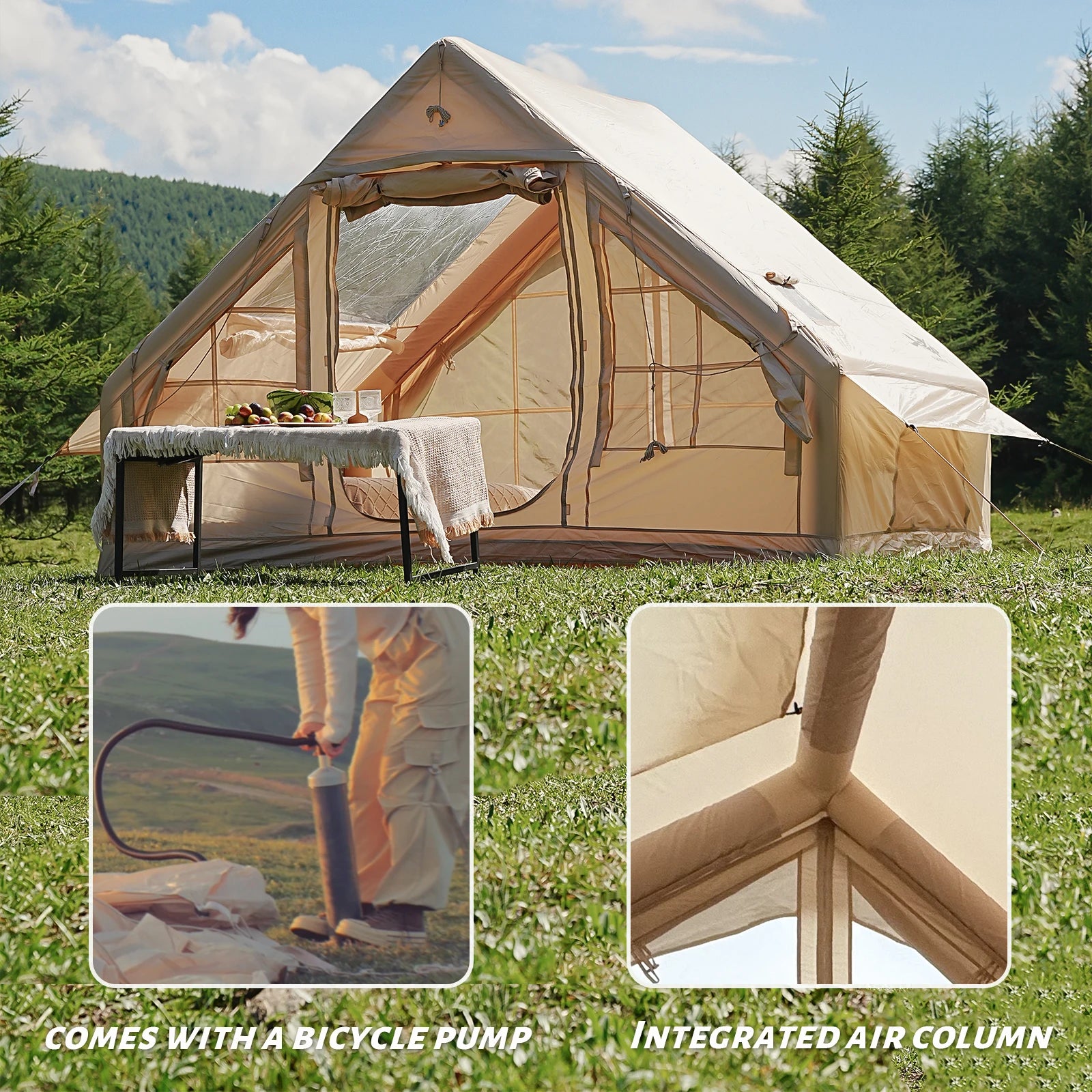 Inflatable Portable Camping Tent - Quick-Setup Waterproof Shelter with Stove Jack