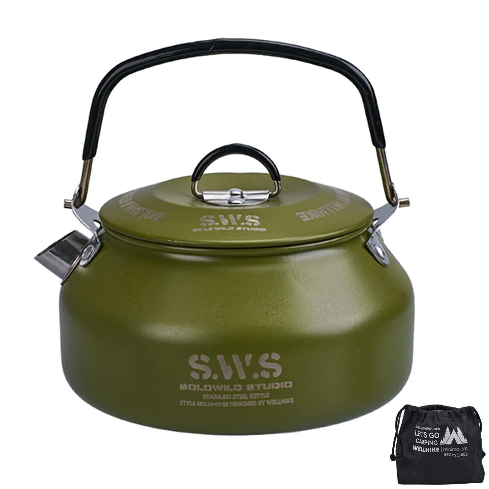 0.8L Portable Hiking Kettle 304 Stainless Steel Ultralight Coffee Kettle for Outdoor Camping and Travel