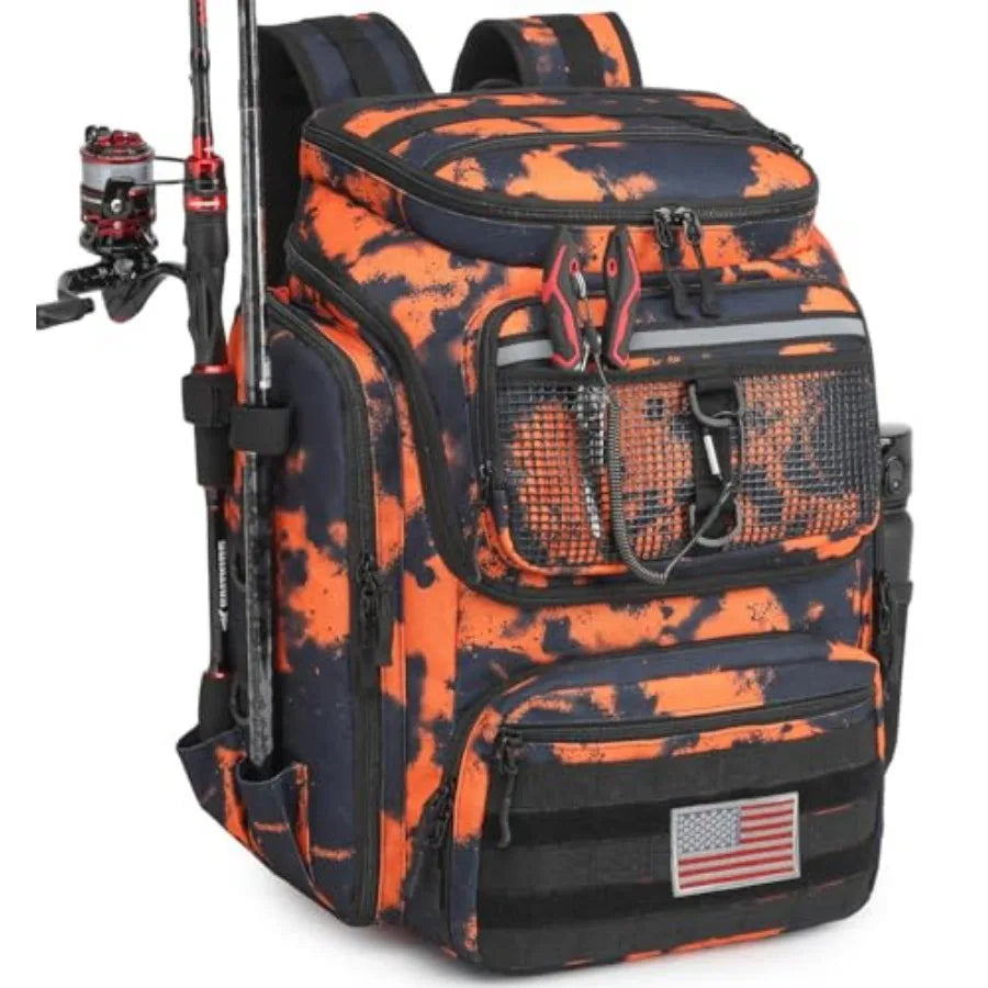 Fishing Backpack 45L Water Resistant Gear Bag with Rod Holders and Large Capacity for Travel and Outdoor Use