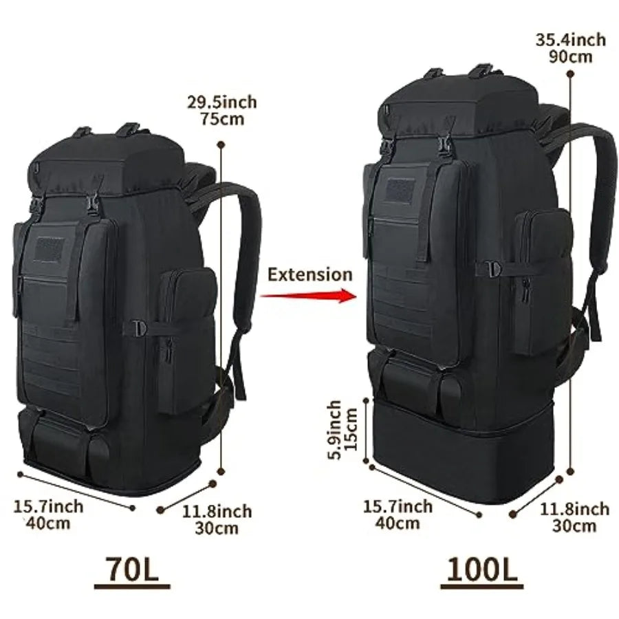 Hiking Backpack 100L Large Camping Backpack Expandable Waterproof MOLLE Rucksack Outdoor Sport Travel Daypack Military Tactical Backpack