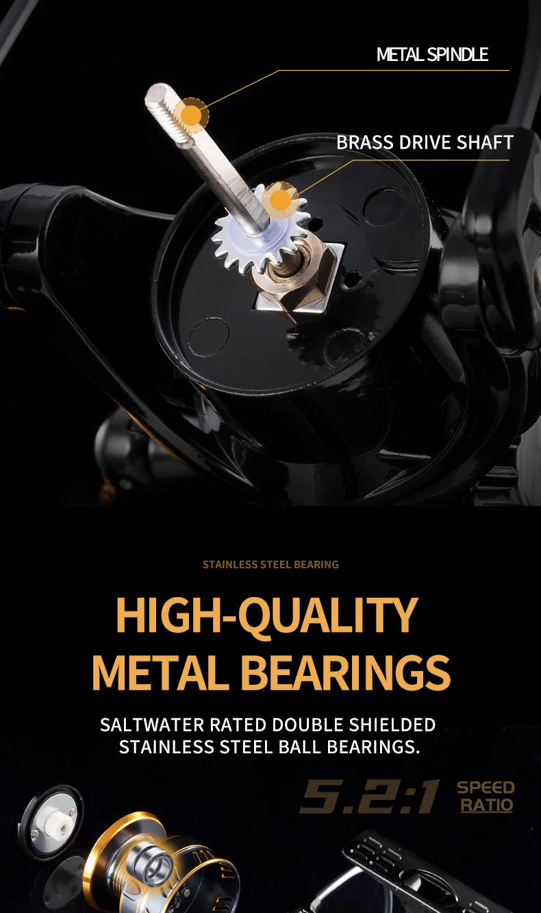 HM NEW Fishing Reel Spinning Reel Metal Reel Cup 10 kg Max Drag Power High‑Speed Spinning Wheel for Any Water Body