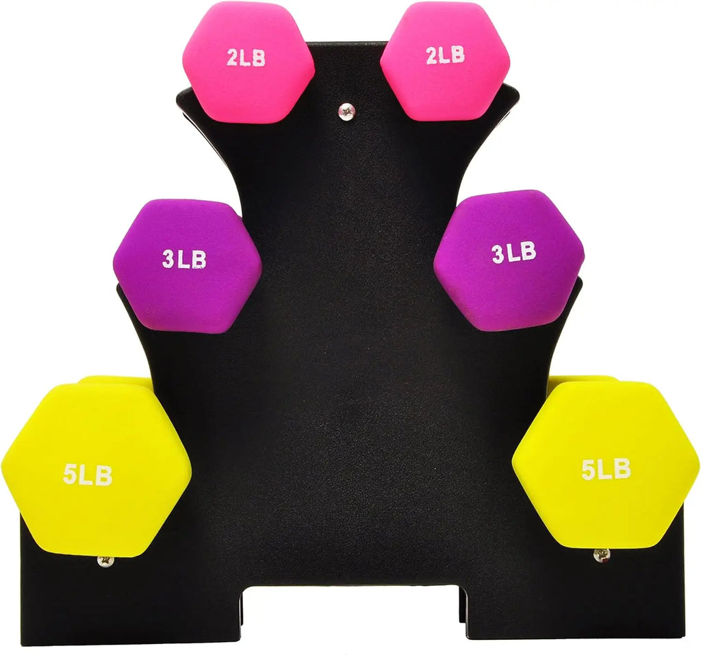 6 Piece Neoprene Dumbbell Set with Stand 2 3 5lb Weights for Home Workouts