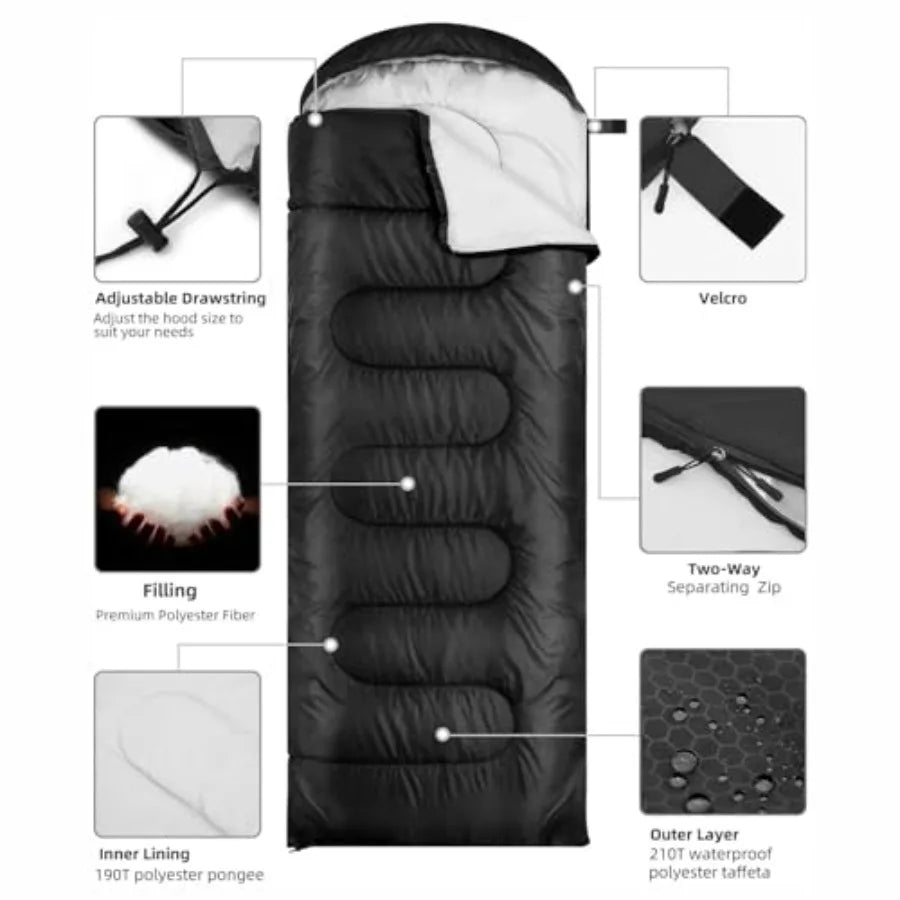 Sleeping Bag for Adults, Lightweight Waterproof Backpacking Design, Cold‑Weather Warm Camping and Hiking Bag for Outdoor Travel