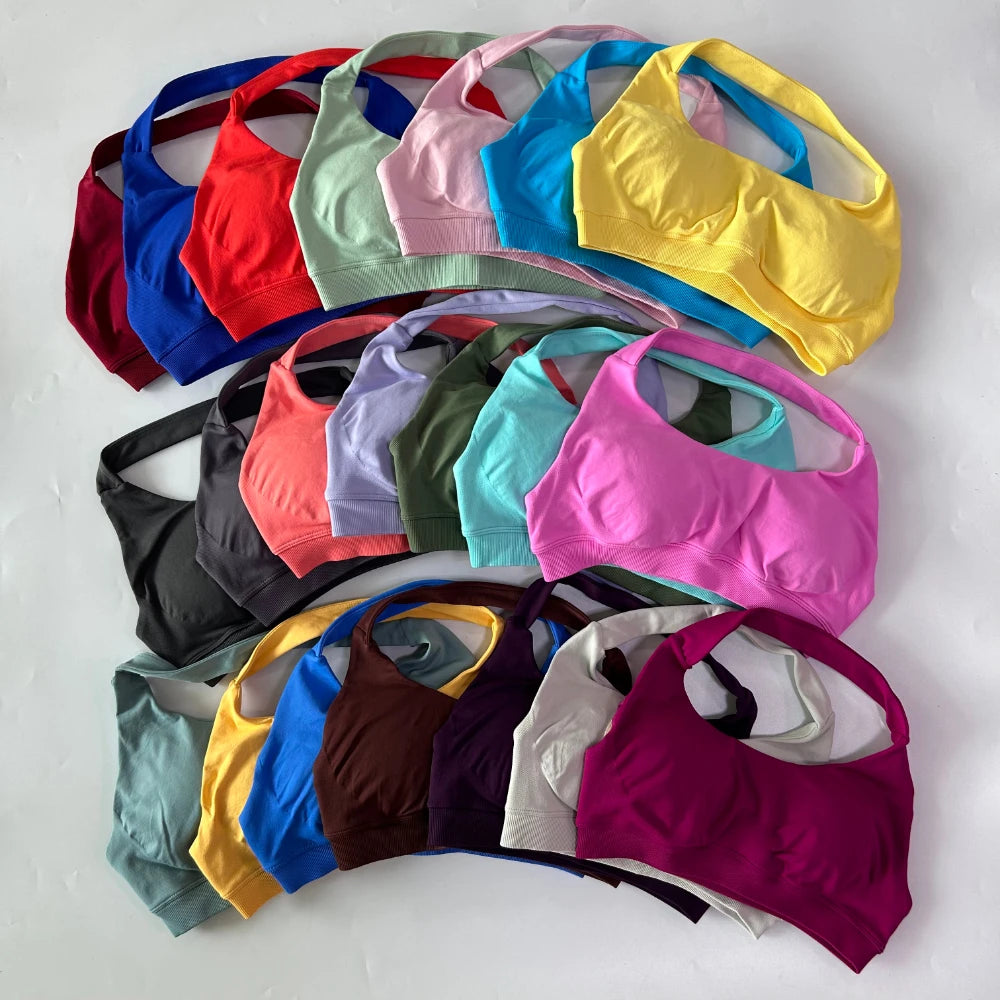 Women’s Yoga Bra Halter Neck Strap Open Back Medium Support Fitness Crop Top for Gym and Yoga