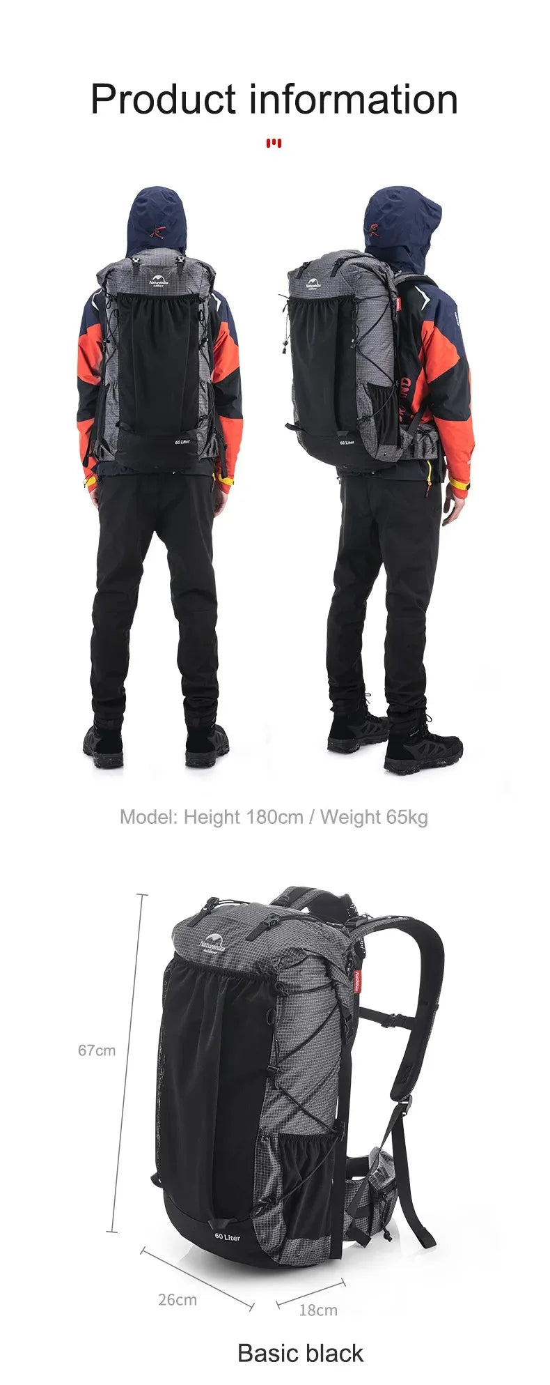 Naturehike Rock Outdoor Bags 40L/60L/60+5L Travel Backpacks Large Capacity Camping Hiking Pack with Rain Cover