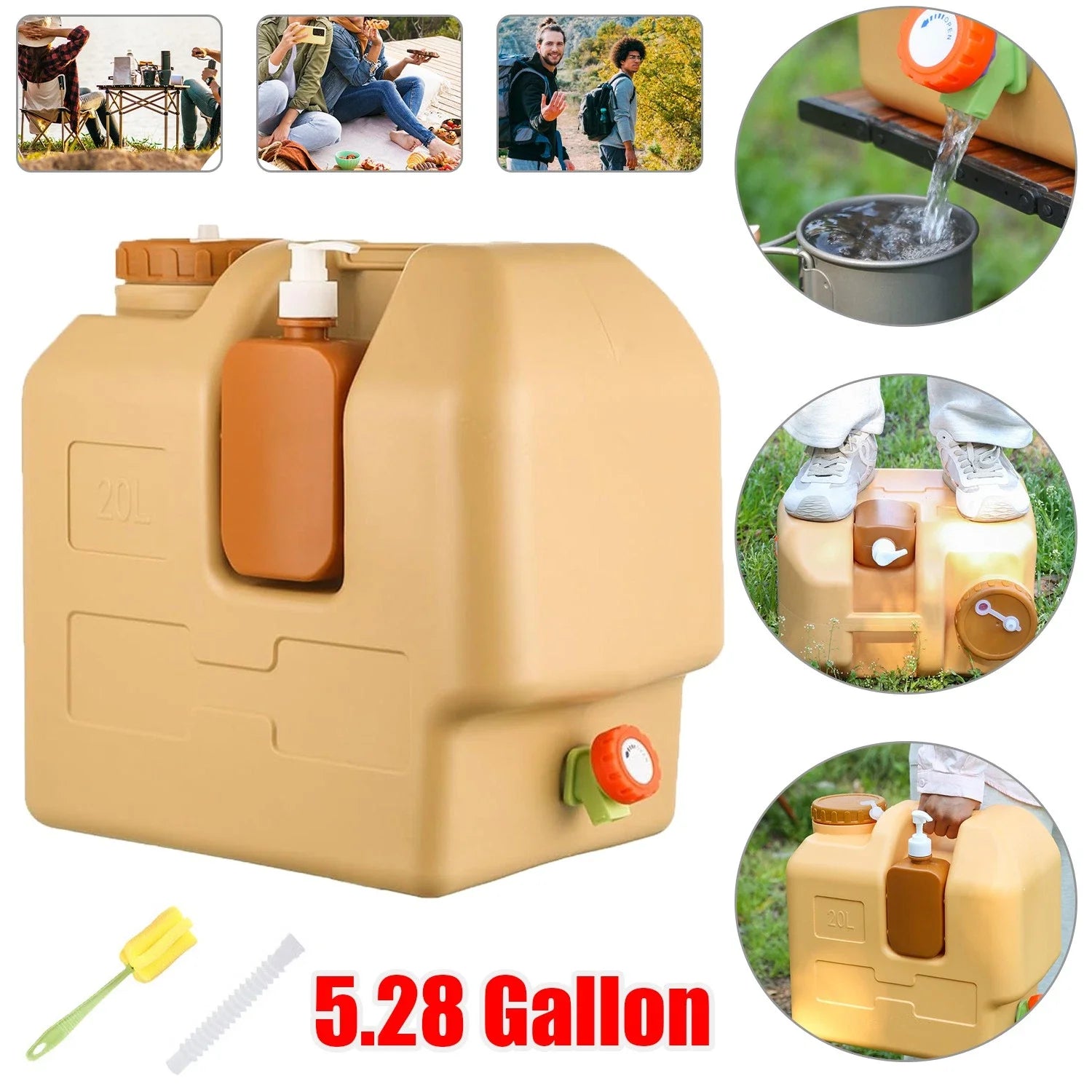 20L Emergency Water Container Large Capacity Portable Camping Water Bag with Spigot for Outdoor Hiking and Picnics