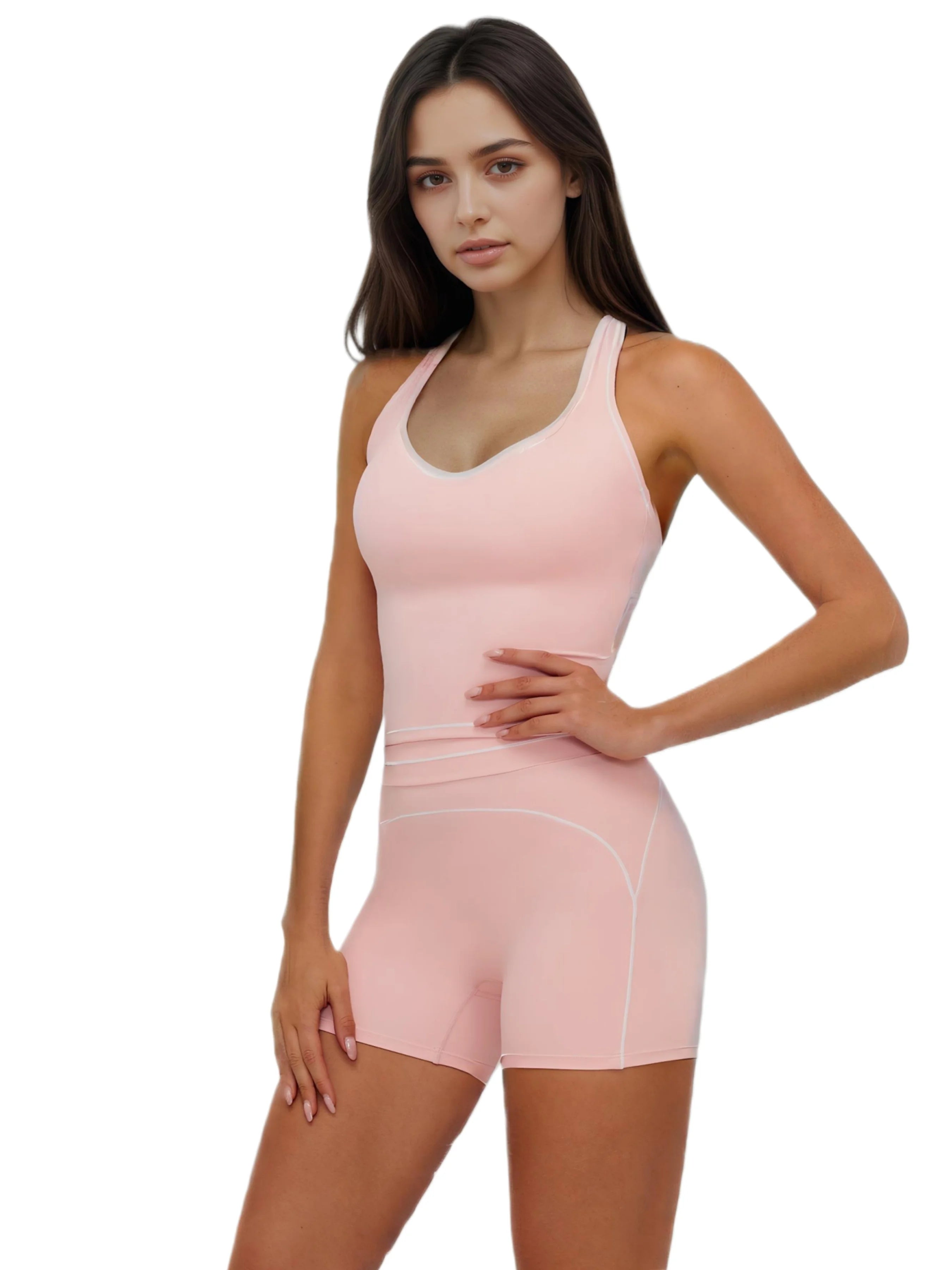 2‑Piece Yoga Set Racing Vest and Shorts with Removable Pads and 4‑Way Stretch Fitness Fabric