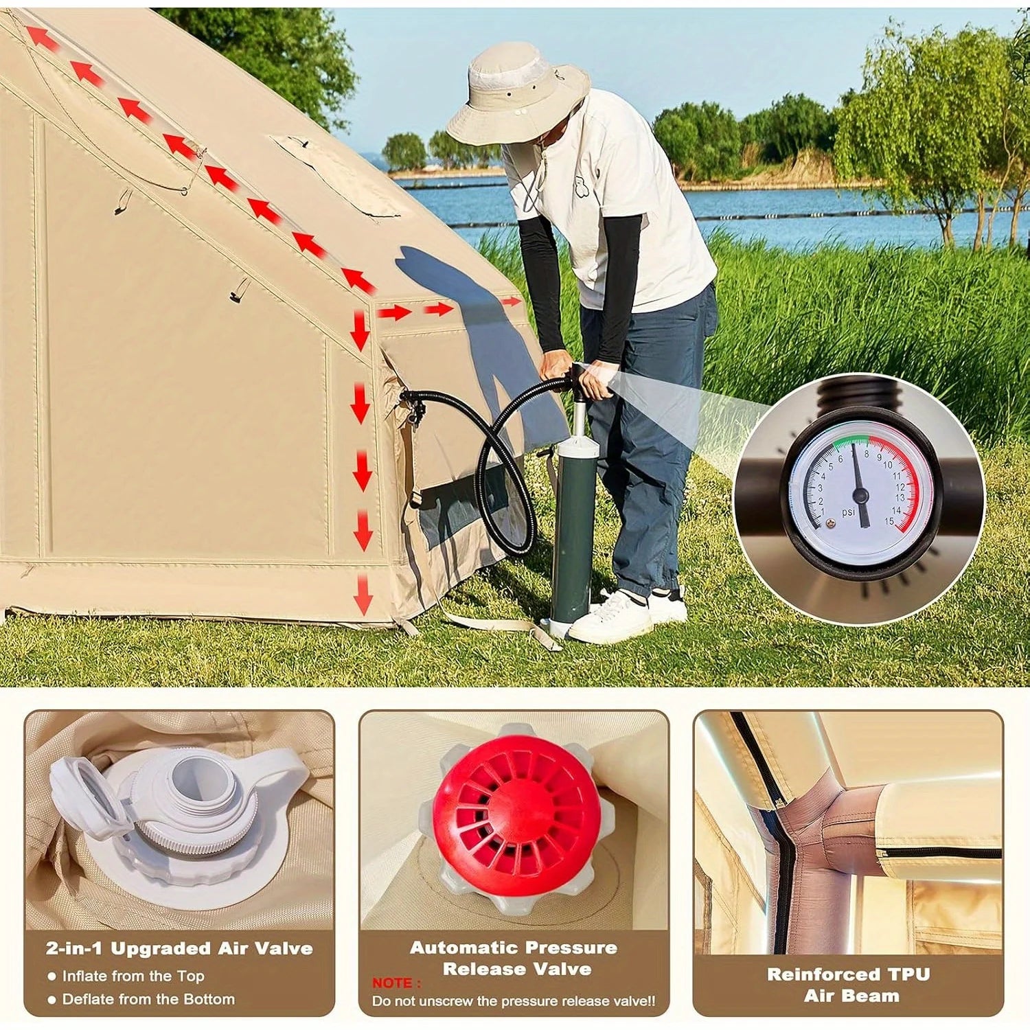 Inflatable Tent With Skylight and Chimney