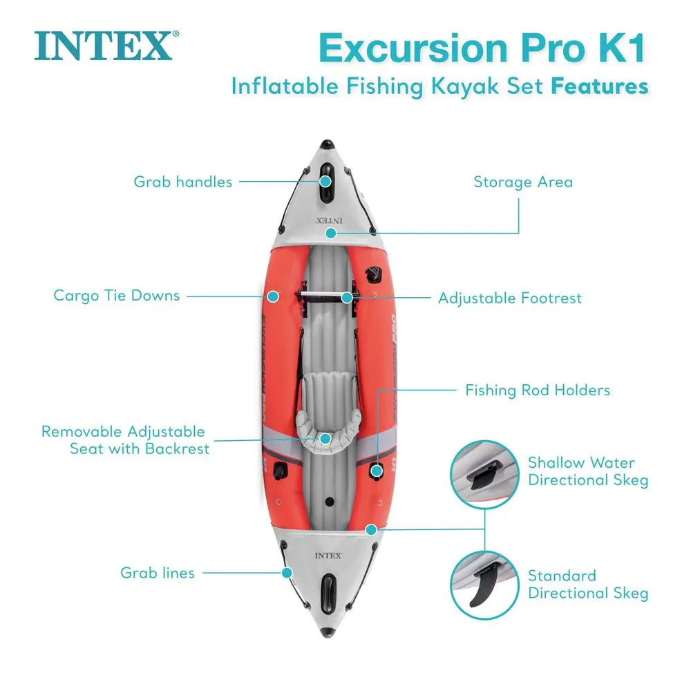 Excursion Pro K1 Inflatable Kayak Set Includes Deluxe 86in Kayak Paddles and High‑Output Pump Super‑Tough PVC