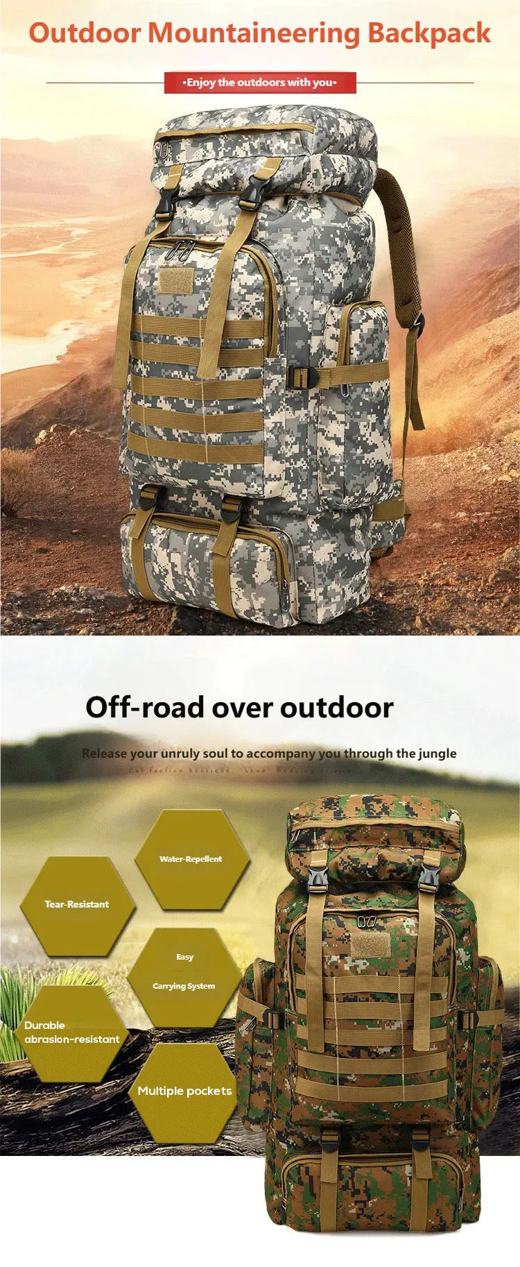 Backpack Men Large Capacity Waterproof Durable Double Shoulder Travel Backpack for Hiking