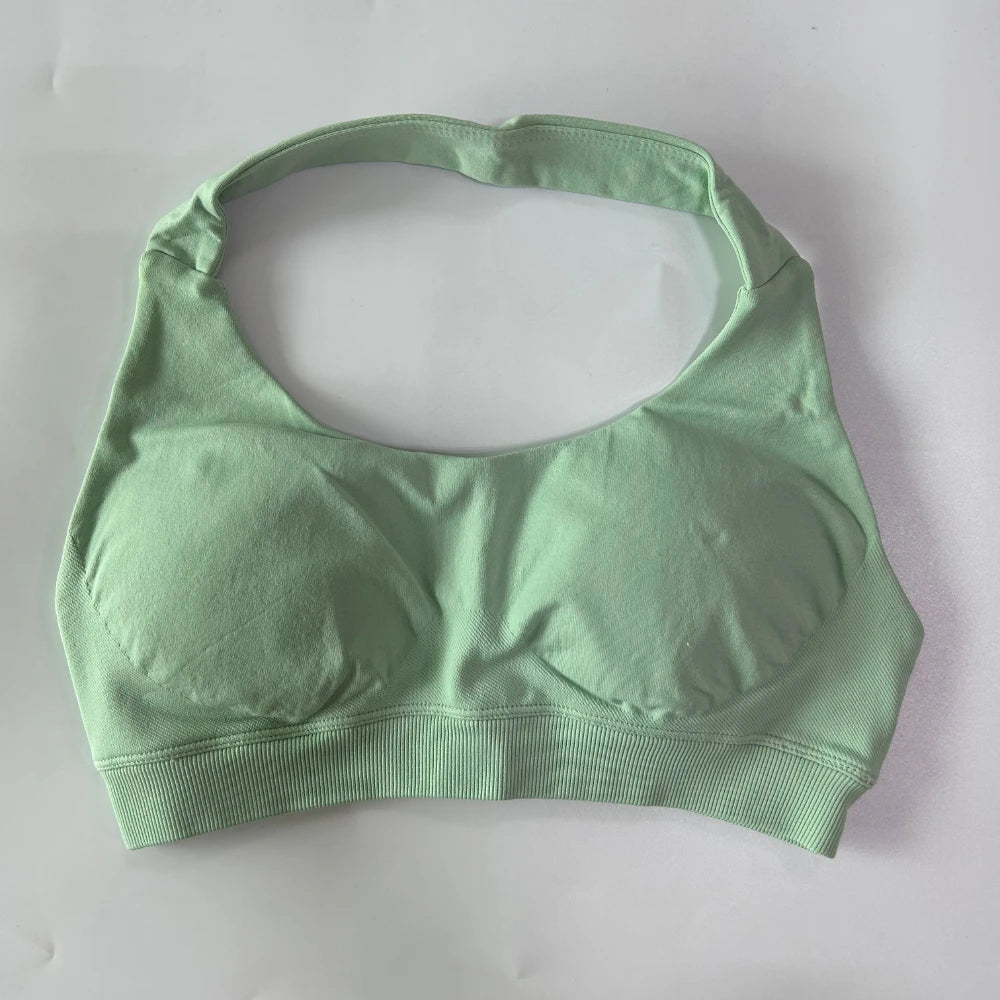 Women’s Yoga Bra Halter Neck Strap Open Back Medium Support Fitness Crop Top for Gym and Yoga