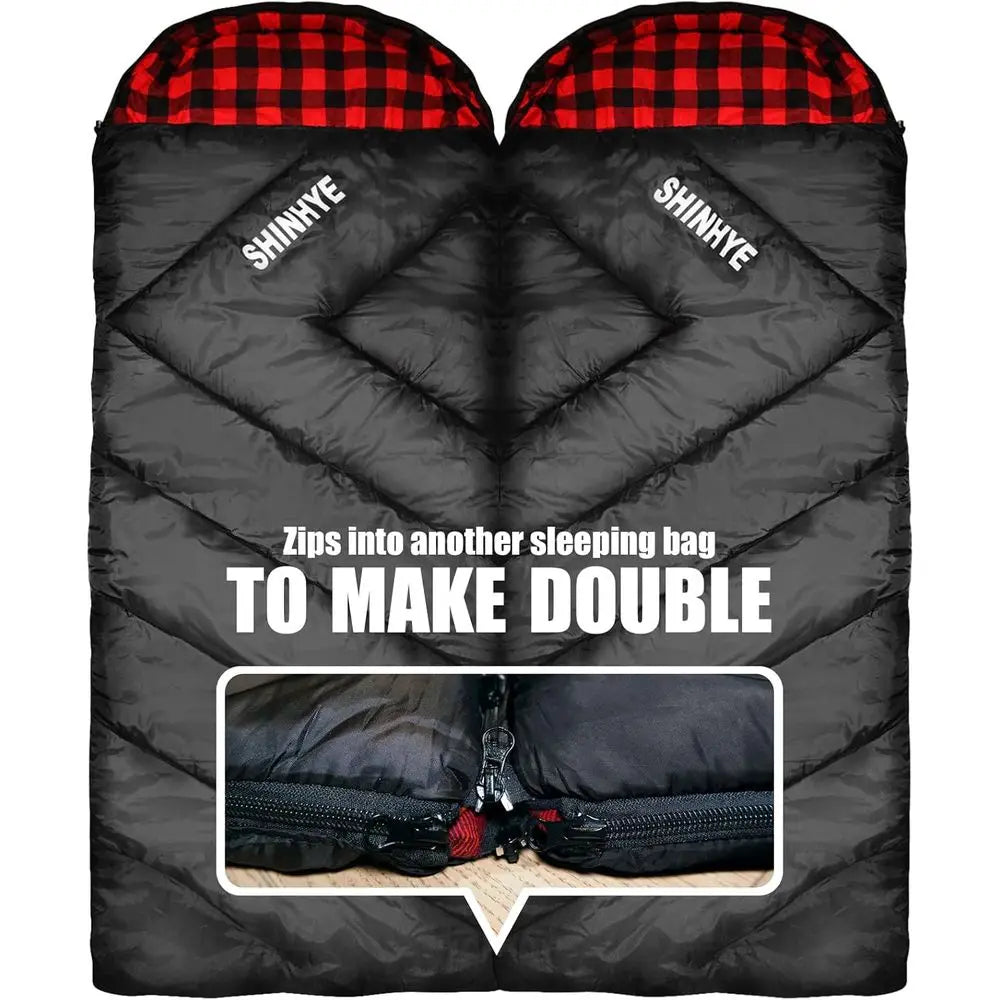Cotton Flannel 4‑Season XXL Adult Sleeping Bag for Cold‑Weather Camping with Compression Sack