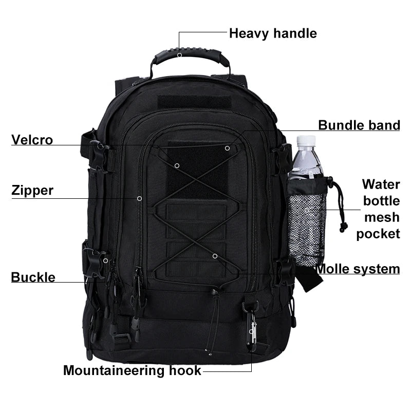 60L Military Tactical Backpack Army Molle Assault Rucksack Outdoor Travel Hiking Camping Hunting Rucksack for Men