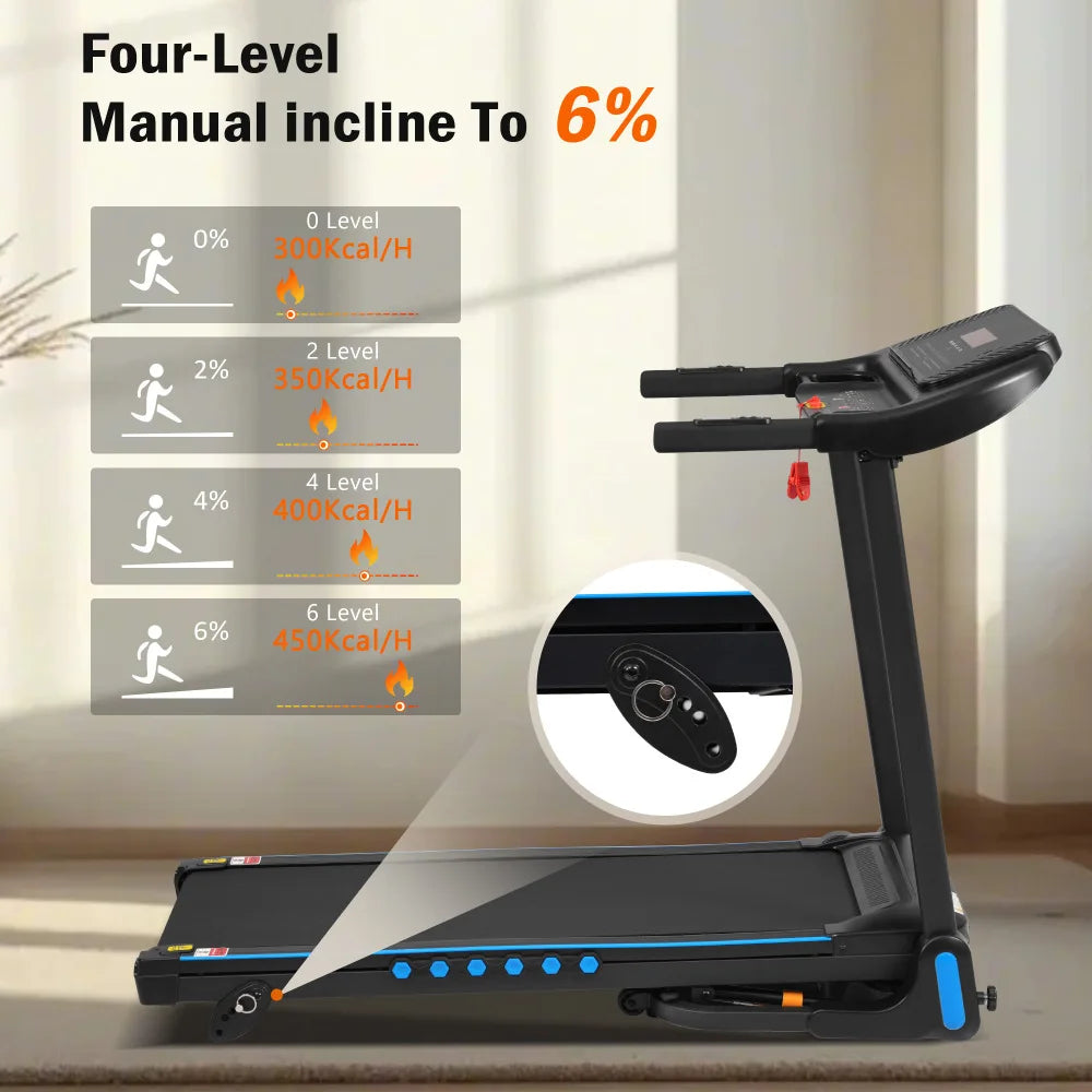 Incline Treadmill for Running and Walking 3.0 HP with 350 lb Capacity Hydraulic Auto Folding Type C and USB Charging up to 10MPH plus Bluetooth Speaker