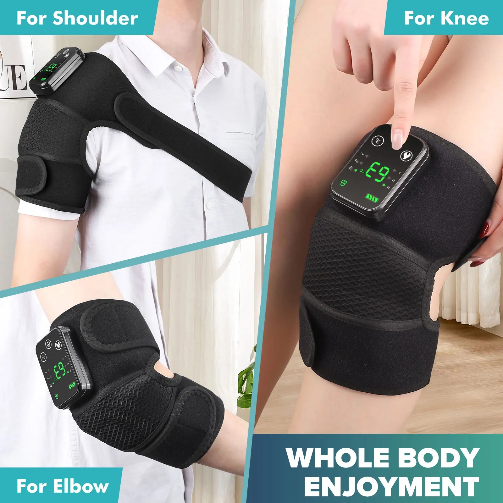 Knee Heating Massager Joint Physiotherapy Pad Hot Compress Vibration Massage 3‑in‑1 Knee Elbow Shoulder Support with 4000mAh Battery